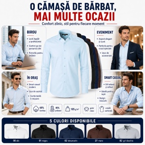 Cămașă bărbați cu mânecă lungă Malfini Premium 262 Dynamic, croială cambrată, guler clasic, 60% bumbac și 40% poliester - Img 8