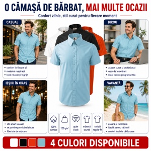 Cămașă bărbați cu mânecă scurtă Malfini 207 Shirt Short Sleeve, 100% bumbac, croială regular fit și buzunar la piept - Img 7