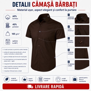 Cămașă bărbați cu mânecă scurtă Malfini Premium 260 Flash, croială cambrată, guler clasic, 60% bumbac și 40% poliester - Img 3