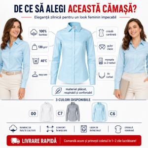 Cămașă Damă Elegantă din 100% Bumbac, Premium – Office & Business, Mânecă Lungă, Croială Cambrată - Img 2
