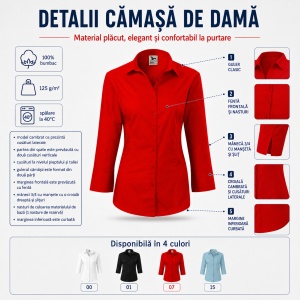 Cămașă Damă Malfini 218 Style, Mâneci 3/4, Croială Cambrată, 100% Bumbac, 125 g/m² - Img 10