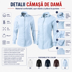 Cămașă Damă Malfini 263 Dynamic, Mânecă Lungă, Croială Cambrată, 68% Bumbac, 29% Poliamidă, 3% Elastan - Img 9