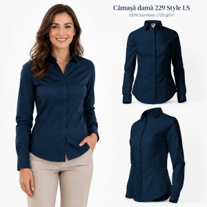 Cămașă damă tip office Malfini 229 Style LS, 100% bumbac, croială feminină și mânecă lungă - Img 6