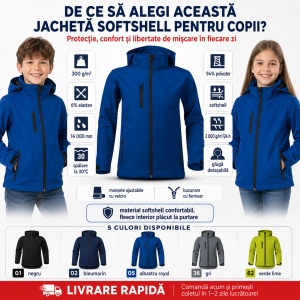 Geacă Copii tip Jachetă Softshell cu Glugă Detașabilă, Impermeabilă și Elastică – Performance 535 - Img 3