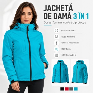 Geacă Damă tip Jachetă 3 în 1 Impermeabilă cu Glugă și Fleece Detașabil – Pacific 534 - Img 5