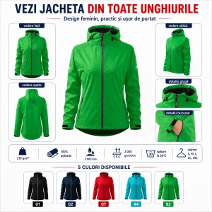 Geacă Damă tip Jachetă Softshell cu Glugă, Impermeabilă și Rezistentă la Vânt – Cool 514 - Img 6