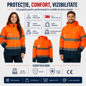 Geacă Unisex Bărbat Damă tip Jachetă și Vestă de Lucru 4 în 1, Reflectorizantă și Impermeabilă – HV Guard - Img 8