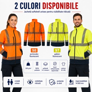 Geacă Unisex tip Jachetă Softshell Reflectorizantă, Impermeabilă și Călduroasă – HV Drop 5V3
