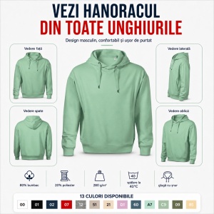 Hanorac Bărbați cu Buzunar Tip Marsupiu și Glugă Căptușită | 13 culori disponibile - Img 7