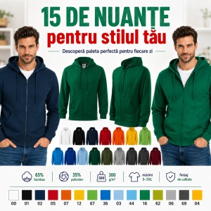 Hanorac Bărbați cu Fermoar și Glugă Malfini 410 Trendy Zipper – 300 g/m² - Img 6