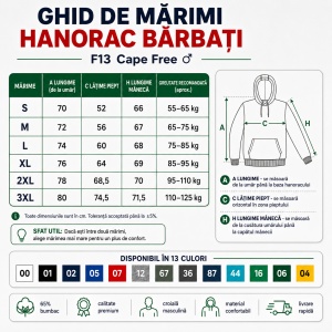 Hanorac Bărbați F13 Cape Free cu Glugă, 65% Bumbac, 320 g/m², 13 Culori, S–3XL - Img 4