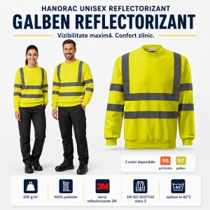 Hanorac bluză reflectorizantă unisex fără glugă, damă și bărbat, benzi 3M - Img 10