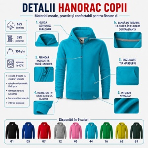Hanorac Copii Băiat sau Fată cu Fermoar și Glugă – 65% Bumbac, Interior Pieptănat, 300 g/m² | 6–12 Ani - Img 9