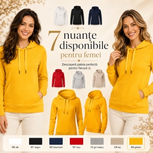 Hanorac Damă cu Glugă și Buzunar Marsupiu Malfini 841 Break – 280 g/m² - Img 10