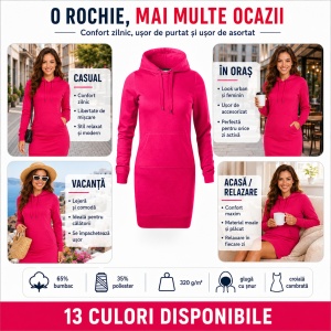Hanorac Lung Tip Rochie Damă cu Glugă și Buzunar Marsupiu Malfini 419 Snap – 320 g/m² - Img 8