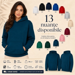 Hanorac Unisex Damă și Bărbați cu Glugă – 60% Bumbac, Interior Pieptănat, 280 g/m², XS–4XL - Img 10