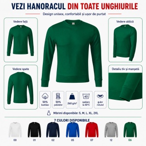 Hanorac unisex fără glugă tip bluză, pentru damă și bărbat, 260 g/m² - Img 6