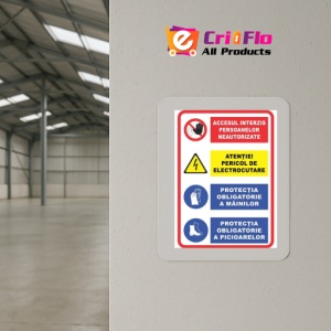 Indicator Acces interzis persoane neautorizate pericol electric protectie maini picioare, Sticker autocolant - Img 4