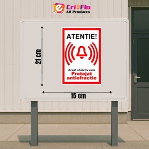 Indicator Atentie acest obiectiv este protejat antiefractie, Sticker autocolant - Img 2