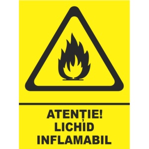 Indicator Atentie lichid inflamabil, Sticker autocolant