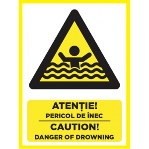 Indicator Atentie pericol de inec caution danger of drowning, Sticker autocolant