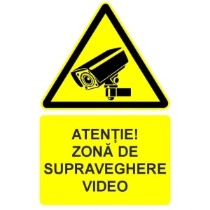 Indicator Atentie zona de supraveghere video indicator de avertizare, Sticker autocolant - Img 1