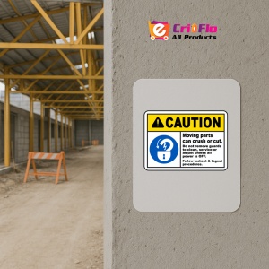 Indicator Caution Moving Parts Can Crush Sign, Sticker autocolant - Img 5