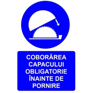 Indicator Coborarea capacului obligatorie inainte de pornire indicator de obligativitate, Sticker autocolant