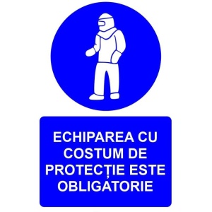 Indicator Echiparea cu costum de protectie este obligatorie indicator de obligativitate, Sticker autocolant