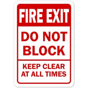 Indicator Fire exit do not block keep clear at all times sign, Sticker autocolant
