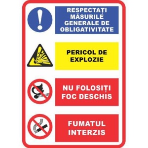 Indicator Masuri generale obligatorii pericol explozie foc deschis fumat interzis, Sticker autocolant