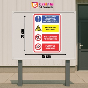 Indicator Masuri generale obligatorii pericol explozie foc deschis fumat interzis, Sticker autocolant - Img 2