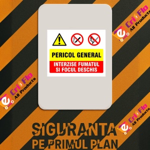 Indicator Panou pentru pericol general interzis fumatul si focul deschis, Sticker autocolant - Img 2