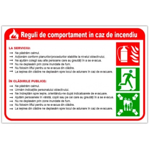 Indicator Panou pentru reguli de comportare in caz de incendiu, Sticker autocolant