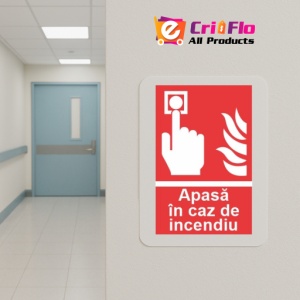 Indicator protectia muncii apasa in caz de incendiu, Sticker autocolant - Img 5