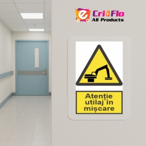 Indicator protectia muncii atentie utilaj in miscare, Sticker autocolant - Img 5