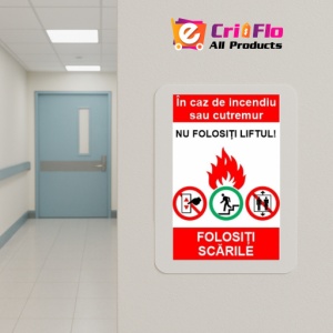 Indicator protectia muncii in caz de incendiu nu folosti liftul, Sticker autocolant - Img 5