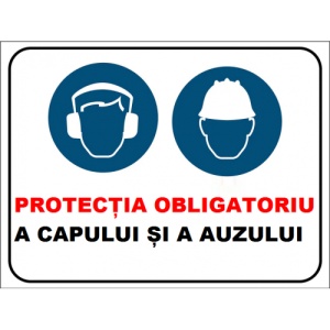 Indicator Protectia obligatoriu a capului si a auzului, Sticker autocolant