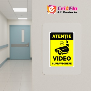 Indicator Semn atentie 24 de ore video supraveghere cctv, Sticker autocolant - Img 5