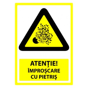 Indicator Semn atentie improscare cu pietris, Sticker autocolant