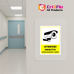 Indicator Semn atentie obiectiv supravegheat video, Sticker autocolant - Img 5