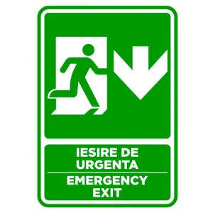Indicator Semn de iesire cu directie in jos emergency exit, Sticker autocolant - Img 1