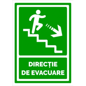 Indicator Semn pentru directie de evacuare spre scari in dreapta jos, Sticker autocolant