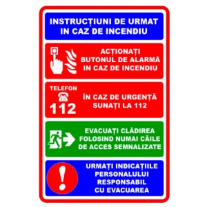 Indicator Semn pentru instructiuni de urmat in caz de incendiu, Sticker autocolant