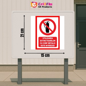 Indicator Utilizarea extinctoarelor cu corp metalic este interzisa, Sticker autocolant - Img 2