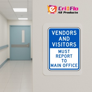 Indicator Vendors and Visitors Report To Office Sign, Sticker autocolant - Img 5