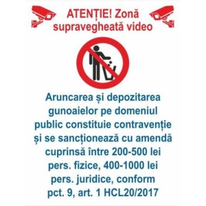 Indicator Zona supravegheata video amenda gunoi, Sticker autocolant