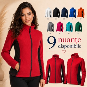 Jacheta Bluza Fleece Dama cu Fermoar Malfini, 220 g/m², Antipilling, Croiala Cambrata, XS-3XL, 9 Culori