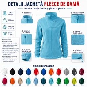Jachetă Fleece Damă Tip Bluză Hanorac cu Fermoar, Călduroasă și Cambrată – Jacket 504 - Img 2