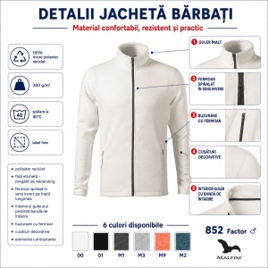 Jachetă Polar Fleece Bărbați tip Bluză cu Fermoar Malfini Factor 852 – 100% Poliester Reciclat, 300 g/m² - Img 3